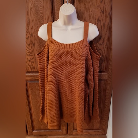 Maurices Open Shoulder Sweater Burnt Orange / Rust Colored Textured Weave Medium - Picture 2 of 9